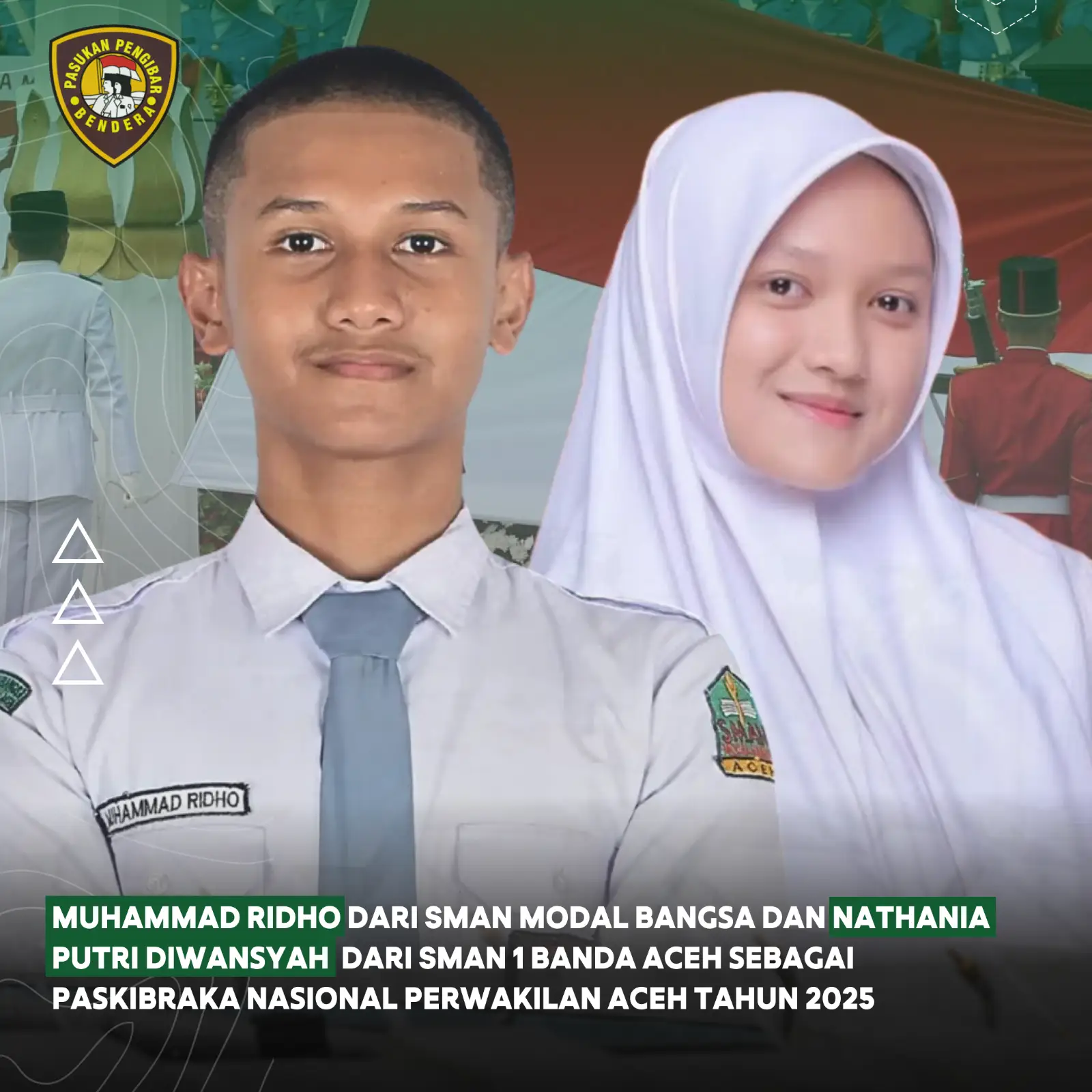 Muhammad Ridho dan Nathania Wakili Aceh di Paskibraka Nasional 2025