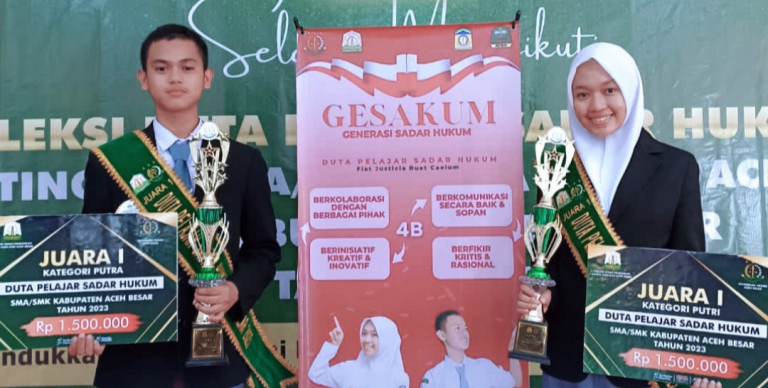 Ibnu Aqil dan Haura, Juara 1 Seleksi Duta Pelajar Sadar Hukum Aceh Besar