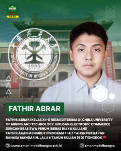 Fathir Abrar Lolos Kuliah di China University of Mining and Technology dengan Beasiswa Penuh